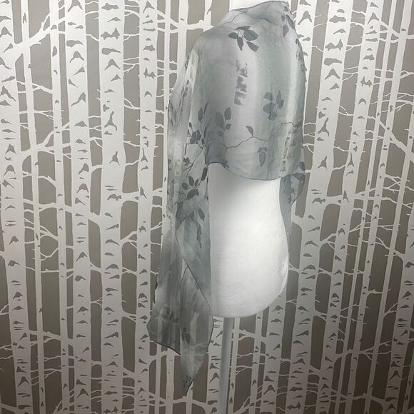 Cejon Sheer Silk Rectangular Scarf Branches Leaves Print - Picture 3 of 7